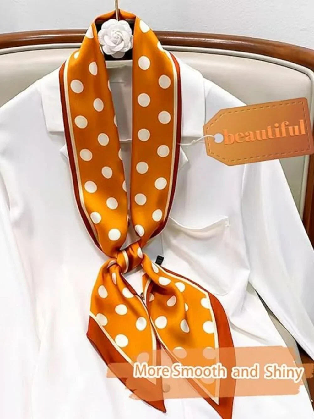 Women's Ginger White Circle Stripes Elegant Oblique Angle Scarves Bag Scarfs